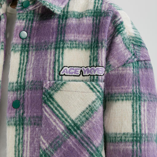YKYB冬季紫色格纹毛呢棉衣潮摇粒绒拼接外套磨毛时尚保暖宽松棉服 商品图2