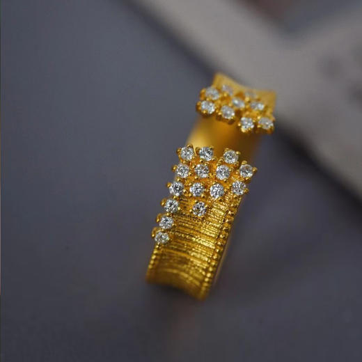 古法黄金点钻系列  满天星钻石足金开口戒指 商品图2