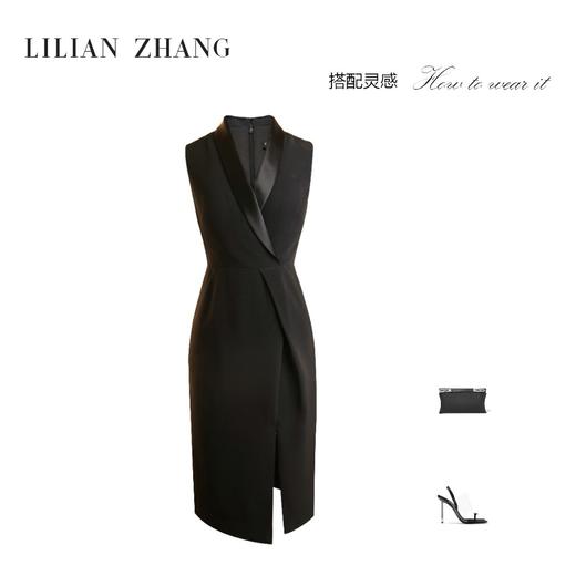 轻奢、邂逅经典—缎面青果领无袖连衣裙 -修身立裁礼服裙 2301030 商品图2