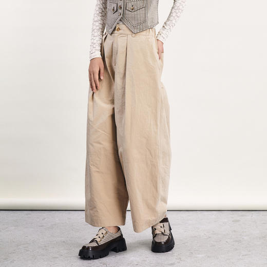 谜底阔腿裤长裤女2024春新款通勤风简约纯色高腰休闲裤241MK0150 商品图2