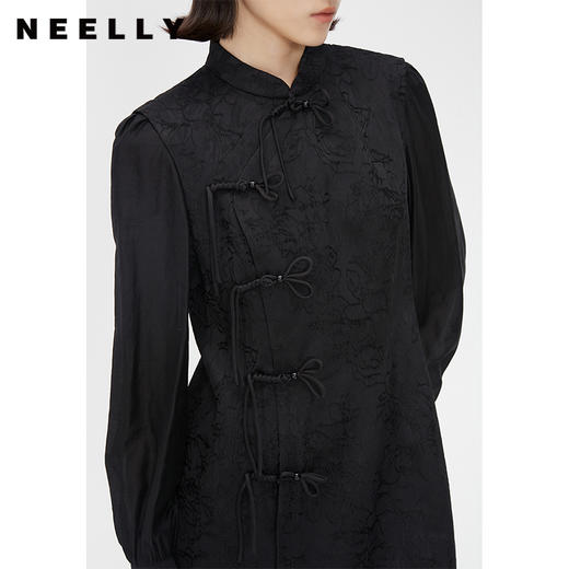 NEELLY纳俪商场同款春季新中式连衣裙女黑色显瘦国风立领盘扣裙子N24011Y01013 商品图2