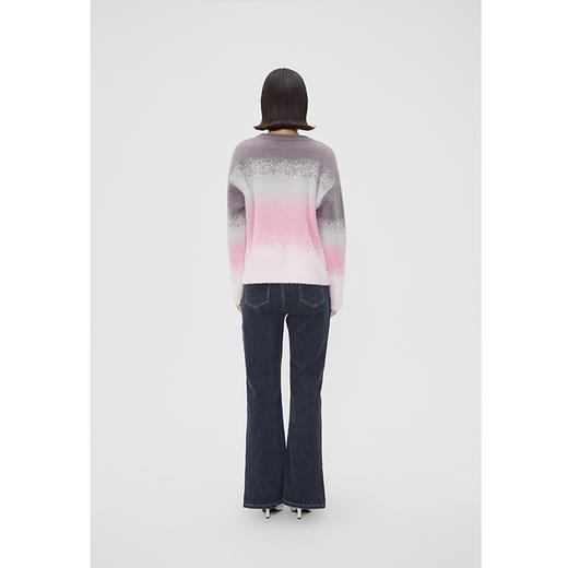 NEELLY纳俪商场同款春季美式复古渐变粉针织衫女长袖套头宽松上衣N24011A01006 商品图3