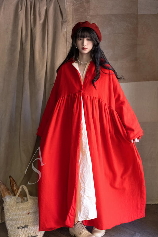 Daniela Gregis  石榴红两面穿羊绒宽松长外套 商品图0