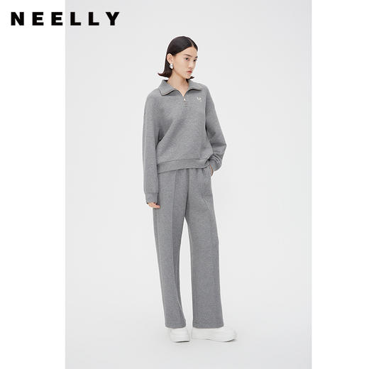 NEELLY纳俪商场同款纯色卫衣套装女半拉链翻领刺绣上衣卫裤两件套N24011Z01018 商品图0