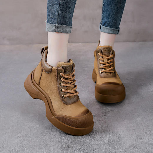 YR 1613真皮马丁靴头层牛皮加绒英伦厚底短靴 商品图1