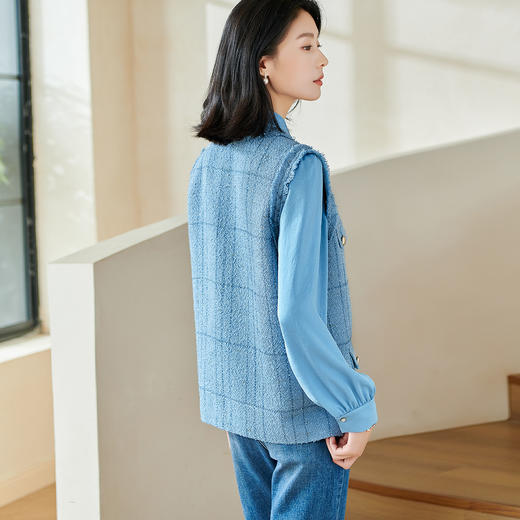 米思阳2026春季新款小香风时尚格纹马夹宽松v领无袖保暖上衣0100 商品图2