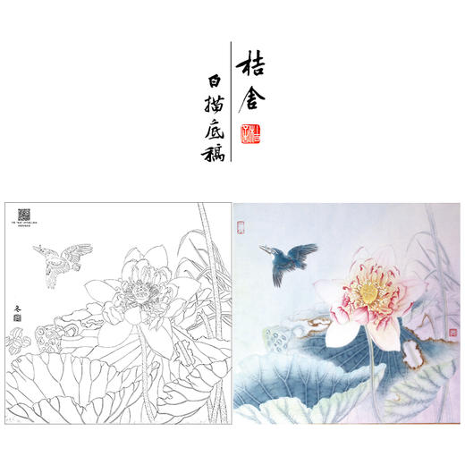 【大彩图】杨冬冬工笔画白描底稿小品《荷花》临摹勾线花鸟线稿HD17 商品图0