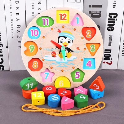 Z1340 儿童 时钟穿线绳益智力早教串珠玩具