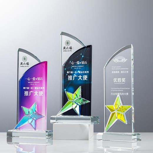 定制水晶奖杯炫彩五角星公司年会优秀员工运动会颁奖高档彩印纪念 商品图4