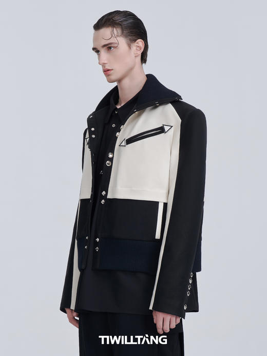 TIWILLTANG启世录“御宇”黑白原创结构罗纹高领层次分割撞色夹克 商品图2