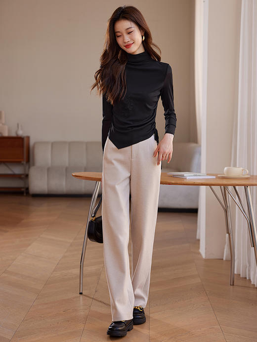 【年终特卖】熙世界国风凤凰刺绣半高领打底衫秋冬内搭双层网纱别致修身上衣 商品图5