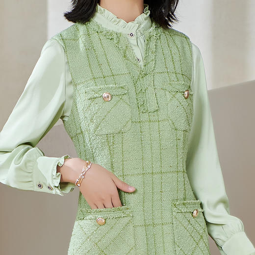 剩S/XL 米思阳2026春季新款小香风气质格纹背心裙显白收腰亮片连衣裙0190 商品图4