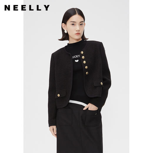 NEELLY纳俪商场同款春季千金甜美小香风短外套女精致粗花呢短上衣N24011C01012 商品图0