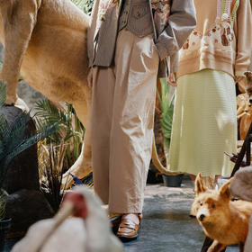 谜底阔腿裤长裤女2024春新款通勤风简约纯色高腰休闲裤241MK0150