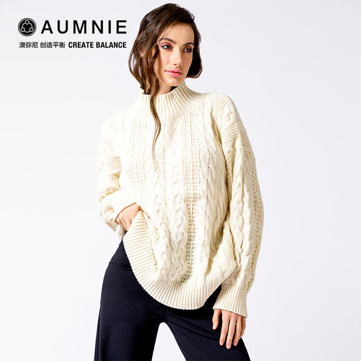 【AUMNIE】复古领宽松针织绞花毛衣   VINTAGE MOCK NECK OVERSIZED CABLE KNIT SWEATER 商品图10