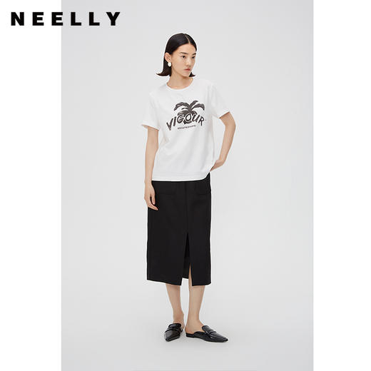 NEELLY纳俪商场同款春季新款美式复古字母短袖T恤女宽松慵懒上衣N24011T01008 商品图1