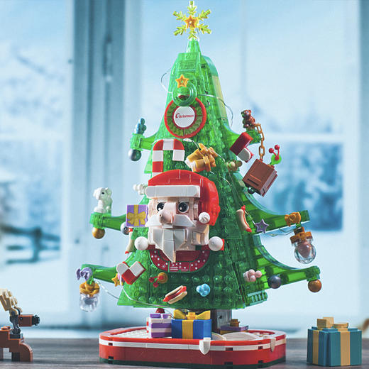 【赠发光灯串】方橙圣诞系列圣诞树屋 圣诞老人 小颗粒拼装玩具 独特的灯光造型 围绕整个树屋 儿童圣诞摆件礼物 商品图3