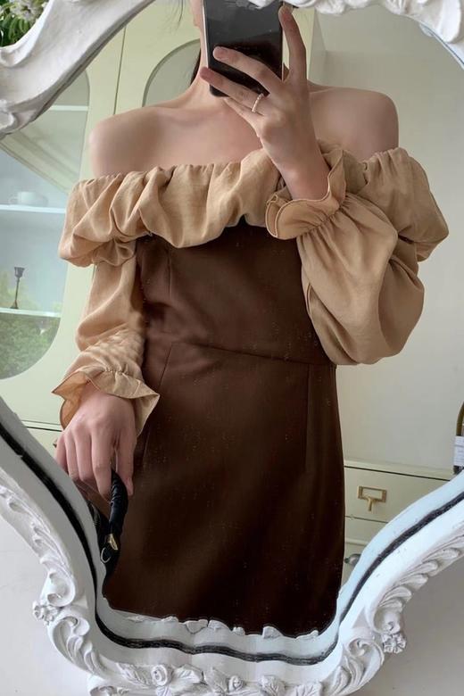 SIA SAYLOR 法式一字肩拼接设计连衣裙 17173 商品图2