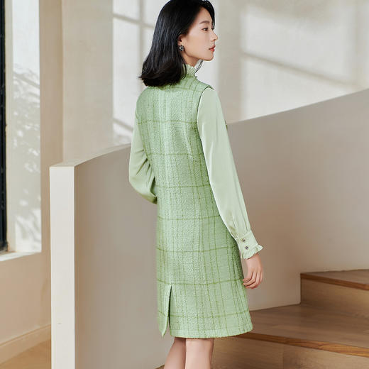 剩S/XL 米思阳2026春季新款小香风气质格纹背心裙显白收腰亮片连衣裙0190 商品图3