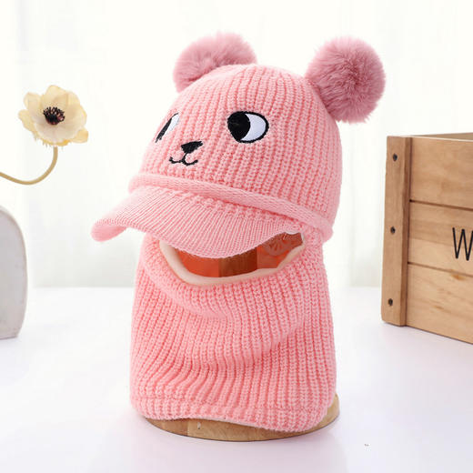 儿童帽子围脖一体秋冬季男童女童加绒防风护耳毛球宝宝毛线帽 商品图2