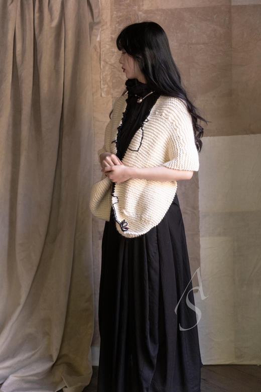 Daniela Gregis  白色手编针织羊毛披肩 商品图4