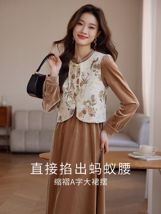 【99元福袋，不支持退换】熙世界新中式国风丝绒连衣裙女高端气质改良旗袍裙女 商品图2