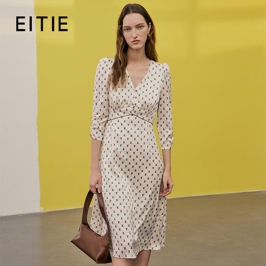 EITIE爱特爱春季新款气质优雅高腰V领显瘦连衣裙7307018 商品图0