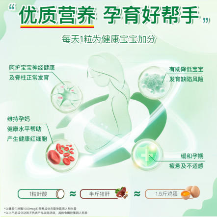【分销】Jamieson高含量叶酸1000mcg备孕孕期营养100粒呵护孕妈胎宝发育 商品图2