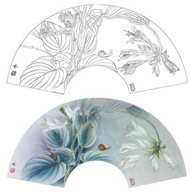 【大彩图】杨冬冬工笔画白描底稿扇面小品《玉簪花》临摹勾线花鸟线稿HD60
