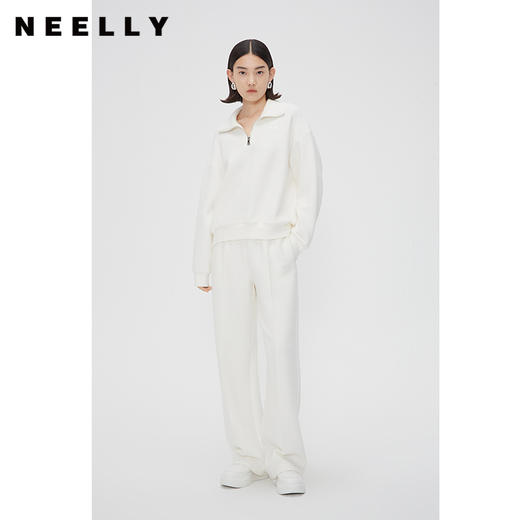 NEELLY纳俪商场同款纯色卫衣套装女半拉链翻领刺绣上衣卫裤两件套N24011Z01018 商品图1