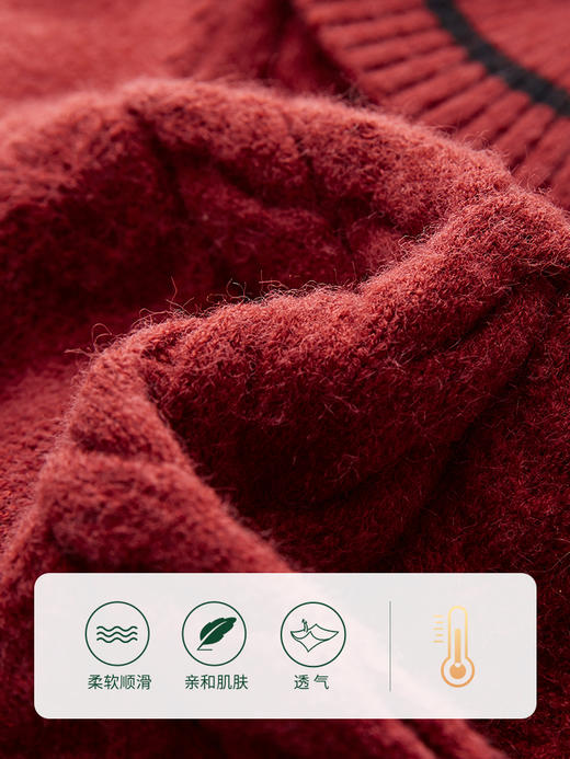 【专属特价】熙世界复古红色毛衣开衫短款荷叶边V领针织衫外套 商品图3