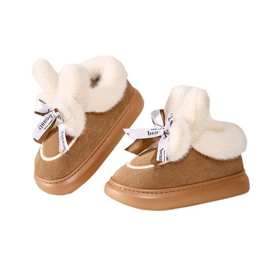 冬季【皮绒包跟棉拖鞋女】蝴蝶结毛绒棉鞋 加厚室内居家月子鞋 商品图4