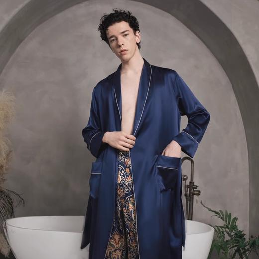 Solo seta22姆米重磅真丝男睡衣桑蚕丝长款丝绸睡袍家居服秋冬 商品图2