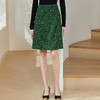 剩S/M/XL/XXL 米思阳2025春季新款小香风格纹半身裙复古修身亮丝绿色裙子女0090 商品缩略图1