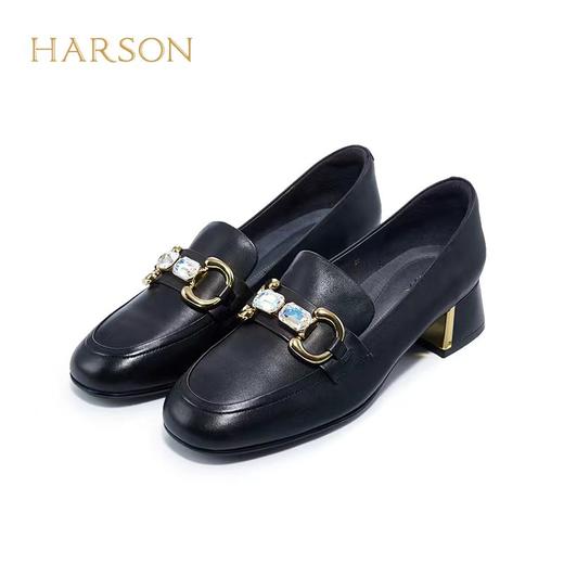 【自营】哈森 女鞋2022秋新款舒适粗跟圆头马衔扣女单鞋 HL226006 商品图2