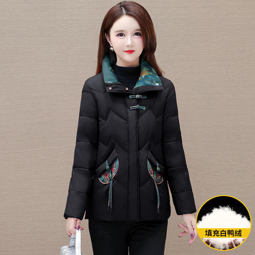 QYM JCB338-L国风印花时尚羽绒服保暖白鸭绒外套 商品图1