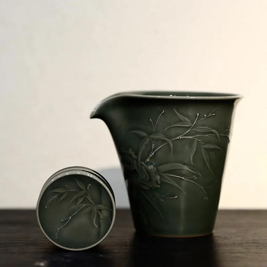 龙泉青瓷严少英清风竹韵盖置茶壶盖托手工陶瓷杯盖托碗盖架盖搁茶具配件 商品图2