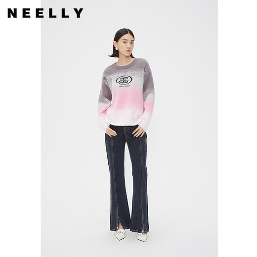 NEELLY纳俪商场同款春季美式复古渐变粉针织衫女长袖套头宽松上衣N24011A01006 商品图1