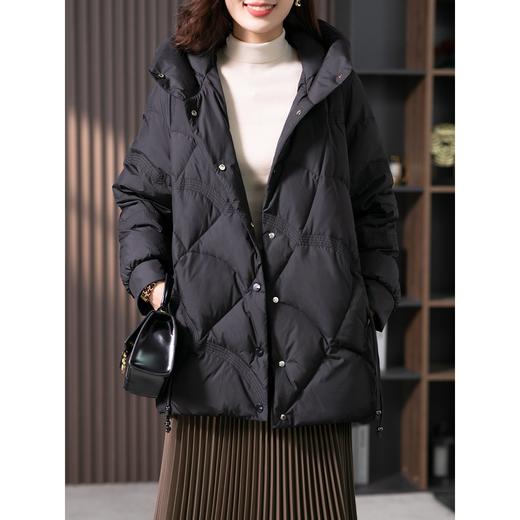时尚90白鸭绒连帽羽绒服女短款2023冬季新款菱格小个子外套 商品图2