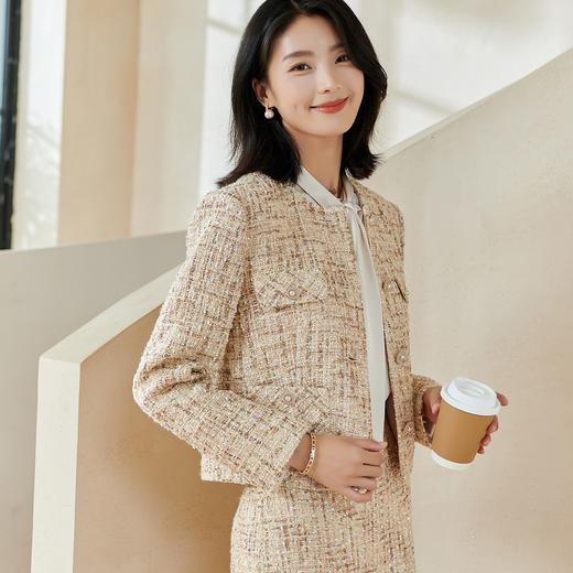 剩M/XL/XXL 米思阳2026春季新款小香风粗花呢短外套修身亮片高级感上衣厚0022 商品图1