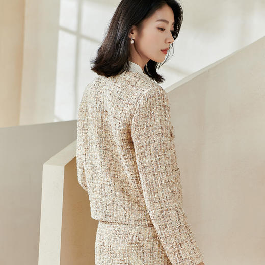 剩M/XL/XXL 米思阳2026春季新款小香风粗花呢短外套修身亮片高级感上衣厚0022 商品图2