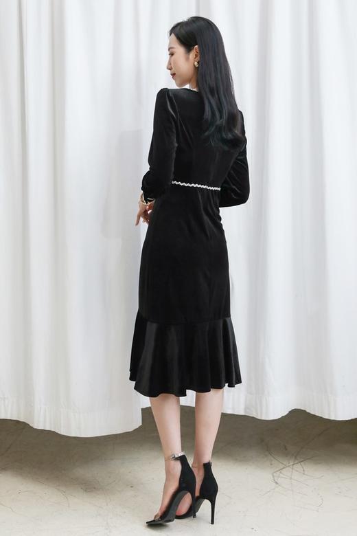 ELLA JADE 高端丝绒撞色花边V领连衣裙 13807 商品图2
