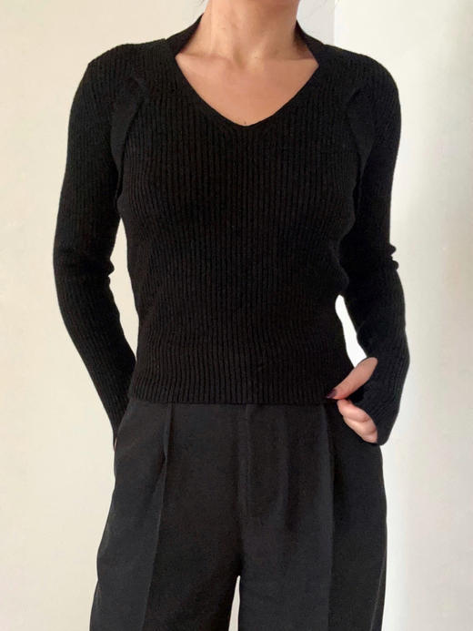 WUS01-1121-1  JUNLI黑色挂脖毛衣 [ ] 商品图3