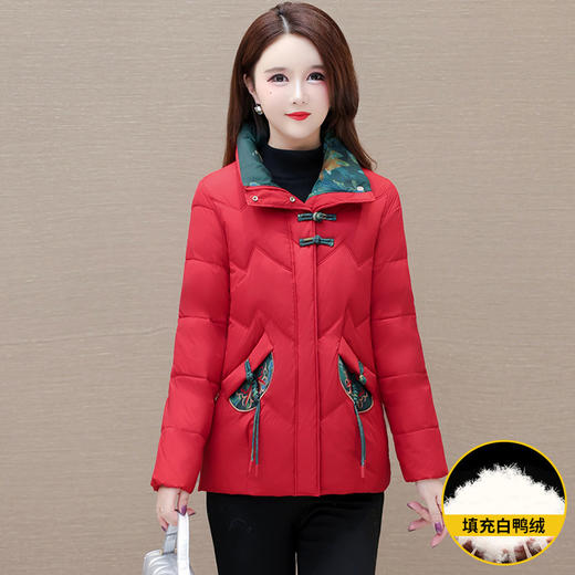 QYM JCB338-L国风印花时尚羽绒服保暖白鸭绒外套 商品图0