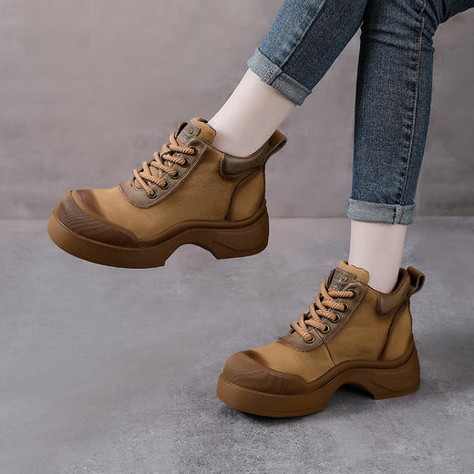 YR 1613真皮马丁靴头层牛皮加绒英伦厚底短靴 商品图3