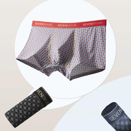 【单条装】柒牌男士内裤满印5A抑菌平角短裤高级感内衣裤吸湿排汗细滑内裤男	125F70110 商品图2