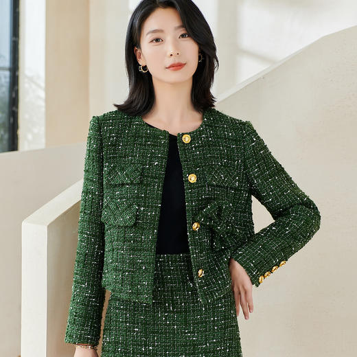 剩XL/XXL 米思阳2026春季新款轻奢小香风粗花呢短外套格纹亮丝修身上衣0061 商品图5