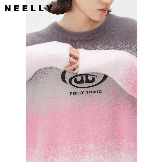 NEELLY纳俪商场同款春季美式复古渐变粉针织衫女长袖套头宽松上衣N24011A01006 商品图2