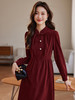 【年终特卖】熙世界过新年红色国风旗袍领连衣裙冬新中式加厚磨绒打底长裙子 商品缩略图2