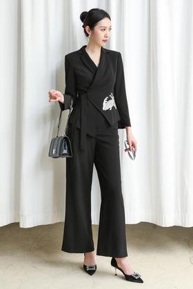 ELLA JADE 中国风刺绣收腰上衣阔腿裤套装 13642